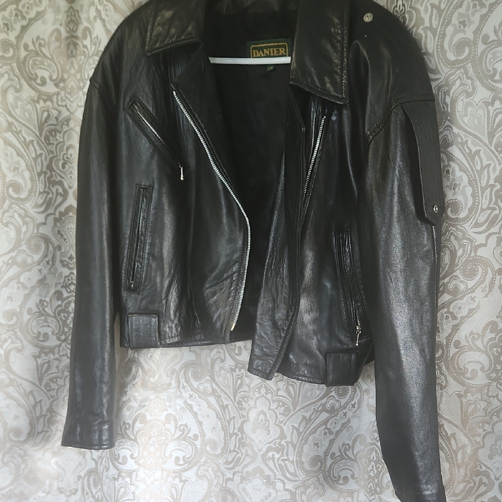 Danier Black Leather Motorcycle Jacket with Zippered Front